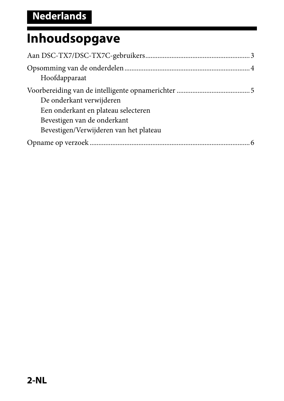 Nederlands, Inhoudsopgave | Sony IPT-DS1 User Manual | Page 27 / 73