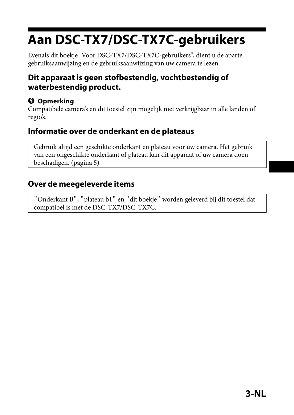 Aan dsc-tx7/dsc-tx7c-gebruikers | Sony IPT-DS1 User Manual | Page 28 / 73
