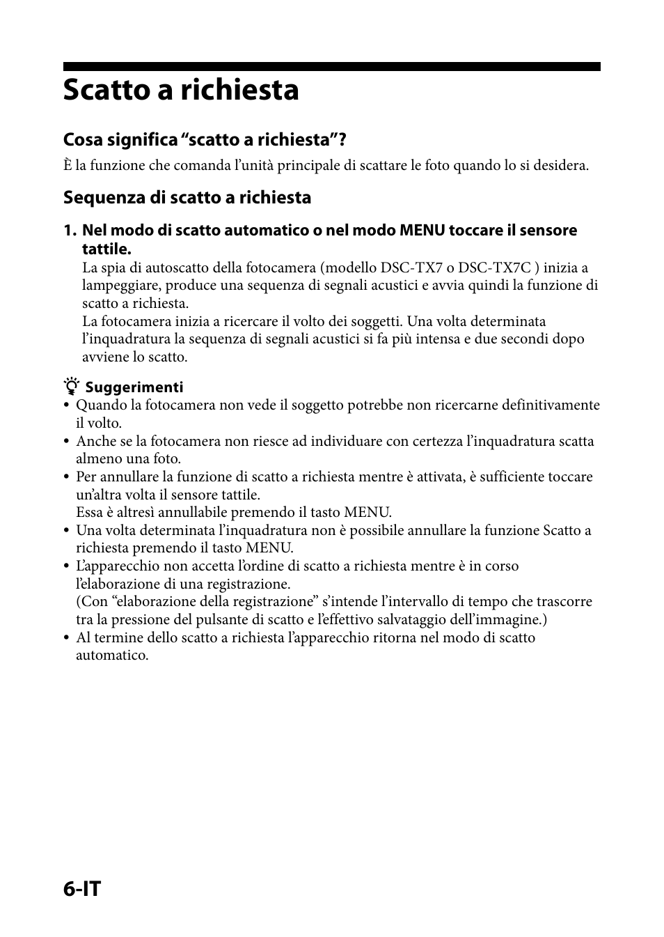 Scatto a richiesta, Cosa significa “scatto a richiesta, Sequenza di scatto a richiesta | Sony IPT-DS1 User Manual | Page 41 / 73
