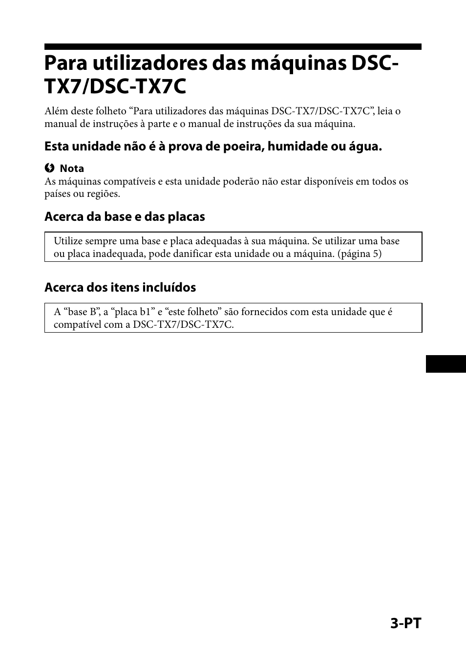 Para utilizadores das máquinas dsctx7/dsc-tx7c, Para utilizadores das máquinas dsc-tx7/dsc-tx7c, Para utilizadores das máquinas dsc- tx7/dsc-tx7c | Sony IPT-DS1 User Manual | Page 43 / 73