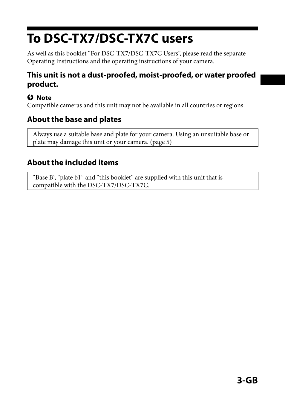 To dsc-tx7/dsc-tx7c users | Sony IPT-DS1 User Manual | Page 8 / 73