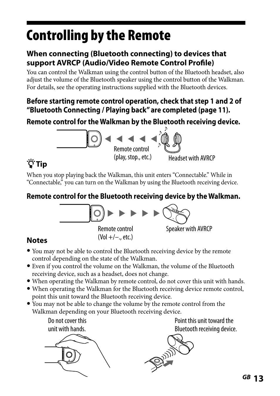 Controlling by the remote | Sony WLA-NWB1 User Manual | Page 13 / 91