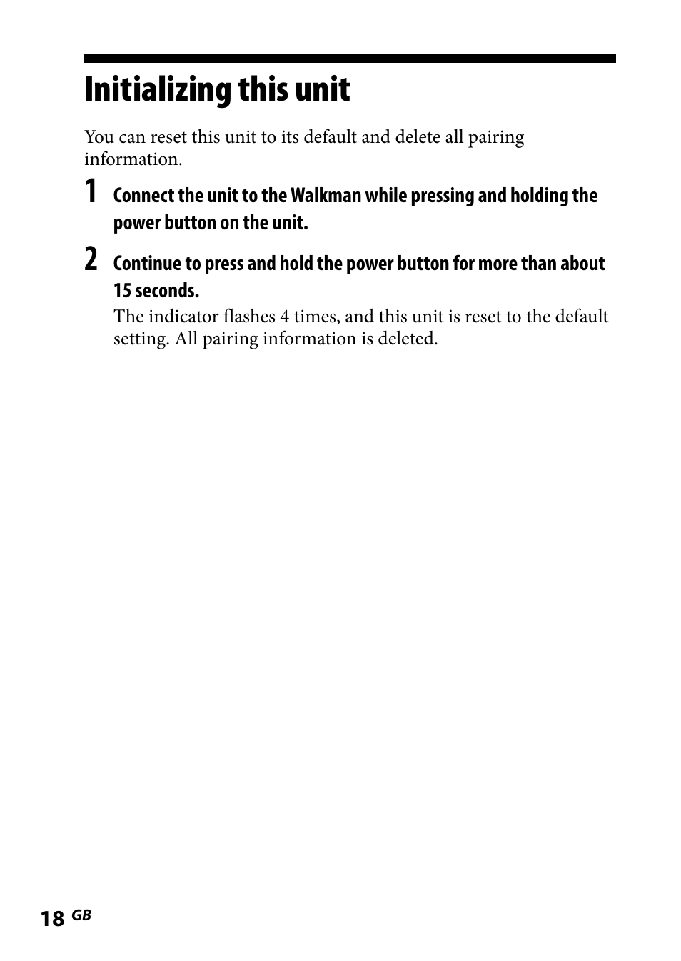 Initializing this unit | Sony WLA-NWB1 User Manual | Page 18 / 91