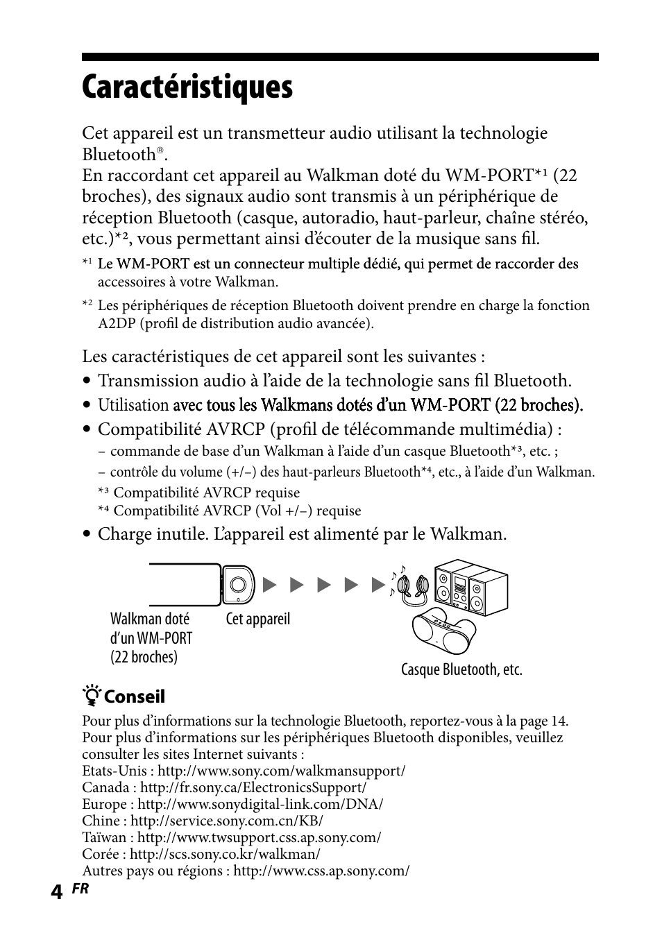 Caractéristiques | Sony WLA-NWB1 User Manual | Page 22 / 91