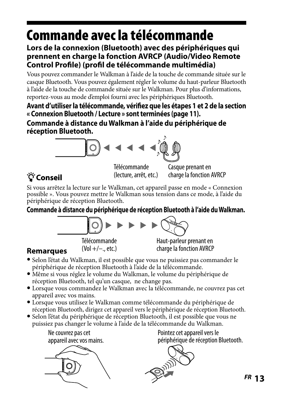 Commande avec la télécommande | Sony WLA-NWB1 User Manual | Page 31 / 91