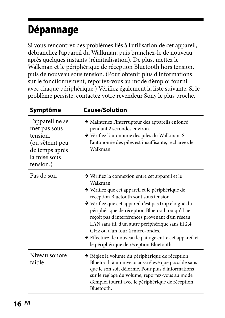 Dépannage | Sony WLA-NWB1 User Manual | Page 34 / 91