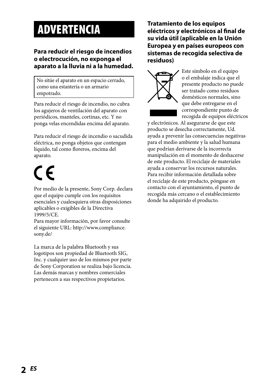 Advertencia | Sony WLA-NWB1 User Manual | Page 56 / 91