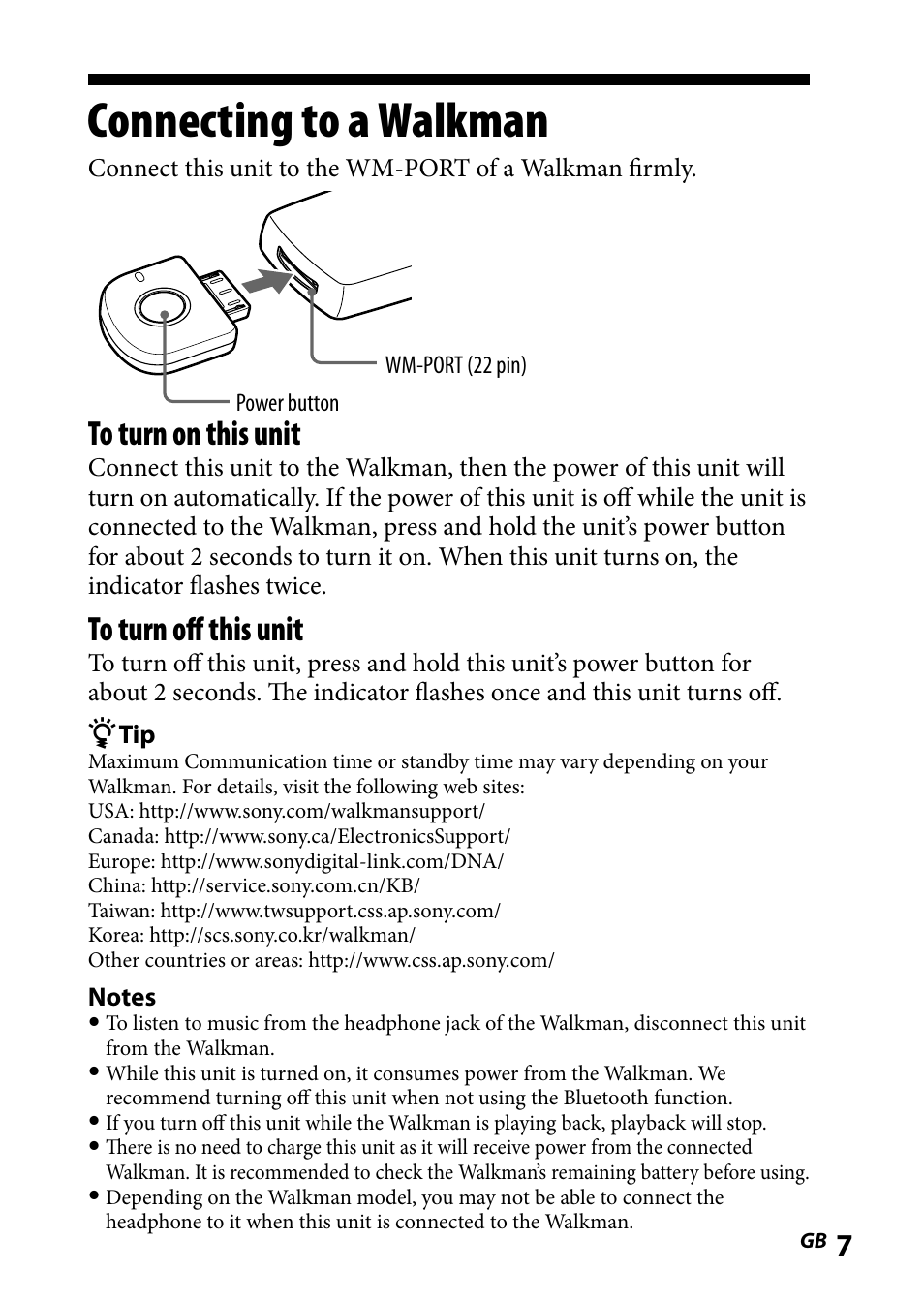 Connecting to a walkman | Sony WLA-NWB1 User Manual | Page 7 / 91