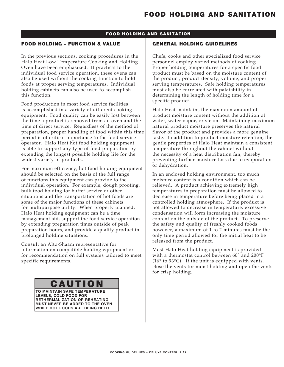 Food holding and sanitation | Alto-Shaam MN-29492 User Manual | Page 19 / 53