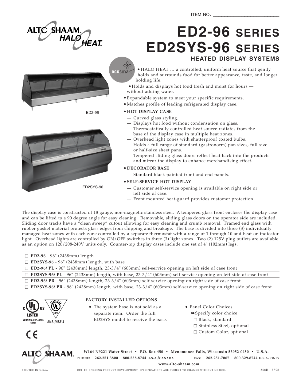 Alto-Shaam ED2-96 User Manual | 2 pages