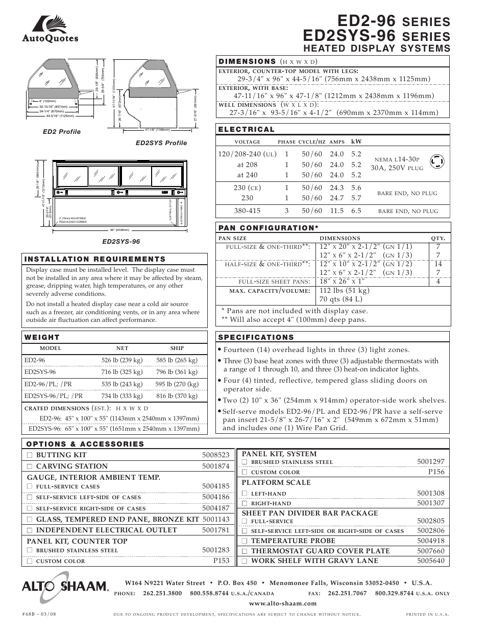 Ed2-96, Ed2sys-96, Series | Heated display systems, P153 panel kit, system, P156 platform scale | Alto-Shaam ED2-96 User Manual | Page 2 / 2