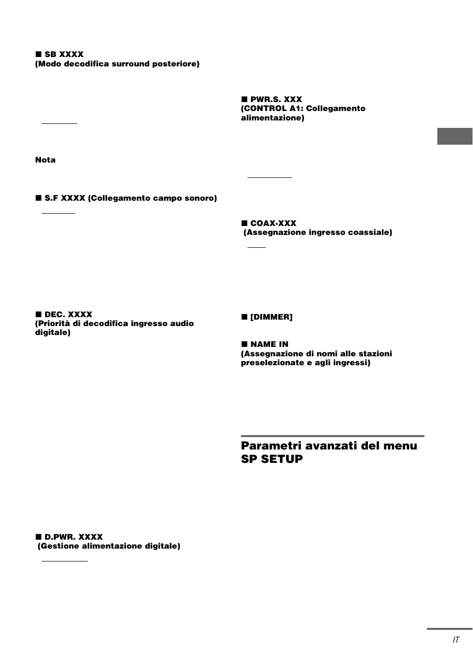 Parametri avanzati del menu sp setup | Sony STR-DA1000ES User Manual | Page 161 / 180