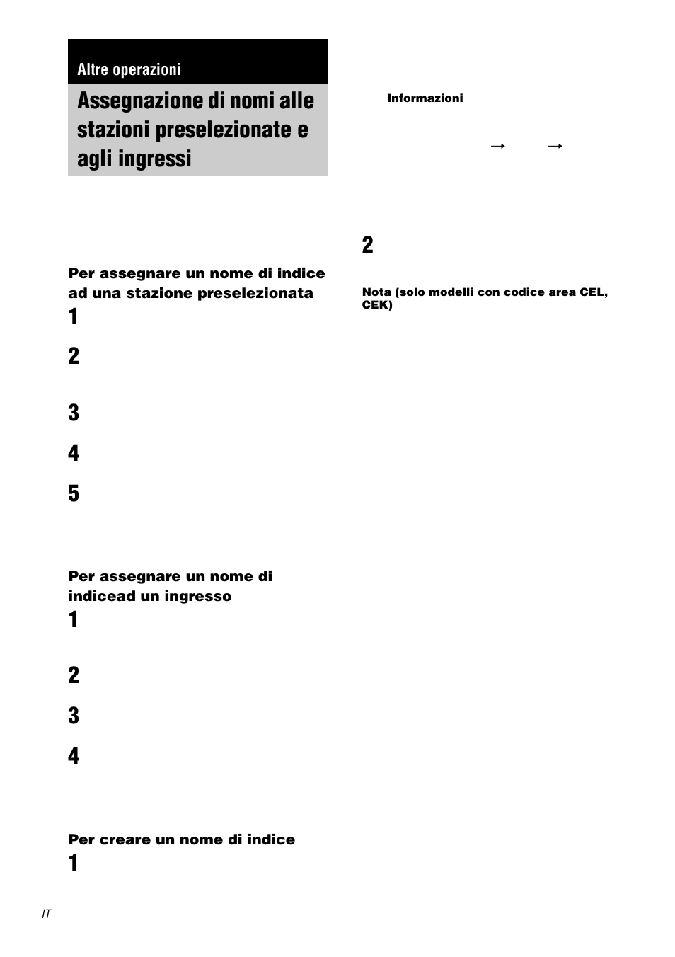 Altre operazioni, Assegnazione di nomi alle stazioni, Preselezionate e agli ingressi | Sony STR-DA1000ES User Manual | Page 164 / 180