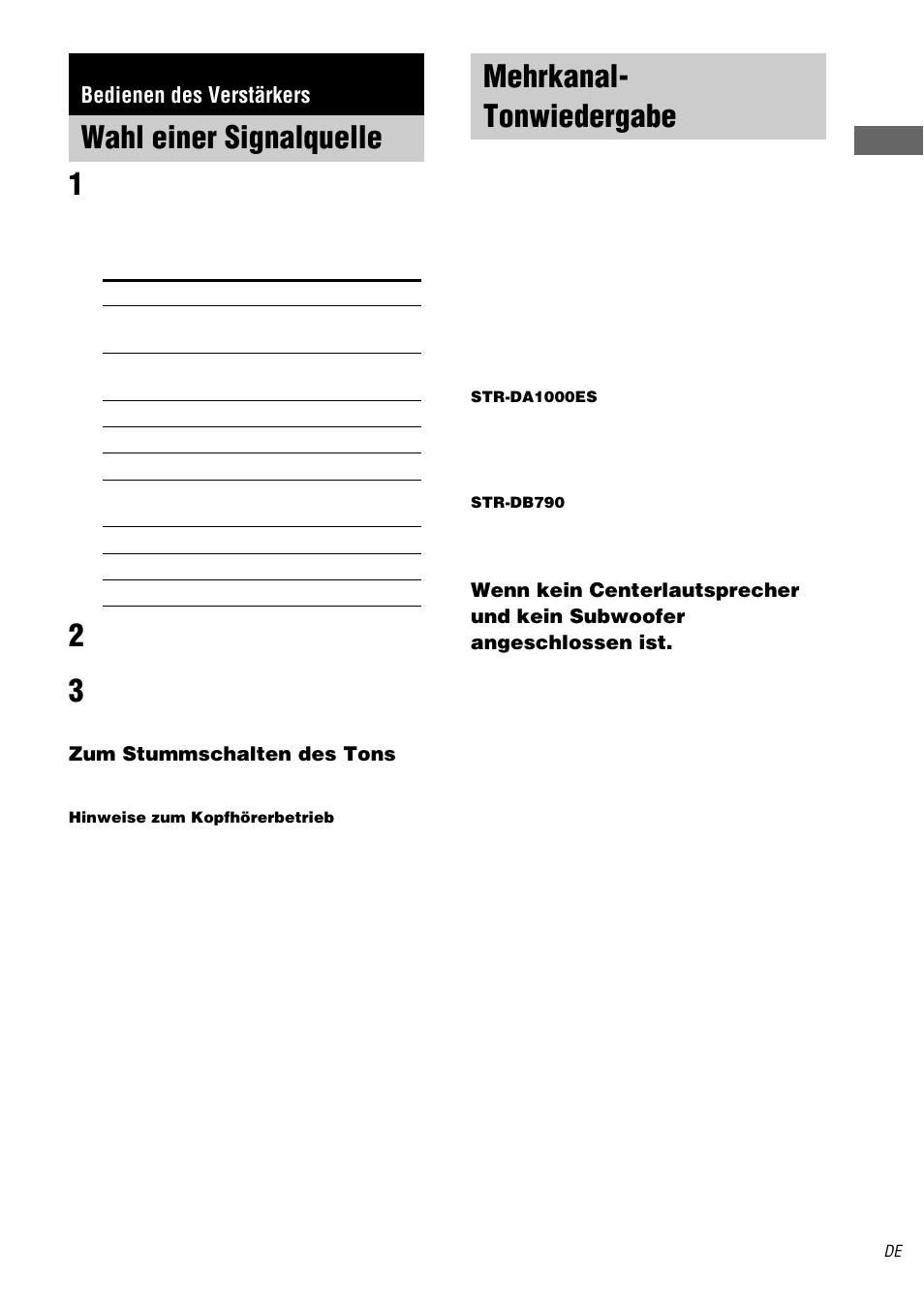 Bedienen des verstärkers, Wahl einer signalquelle, Mehrkanal- tonwiedergabe | Multi ch in, Wahl einer signalquelle mehrkanal-tonwiedergabe, N (seite 25). zu den erforderlichen | Sony STR-DA1000ES User Manual | Page 25 / 180