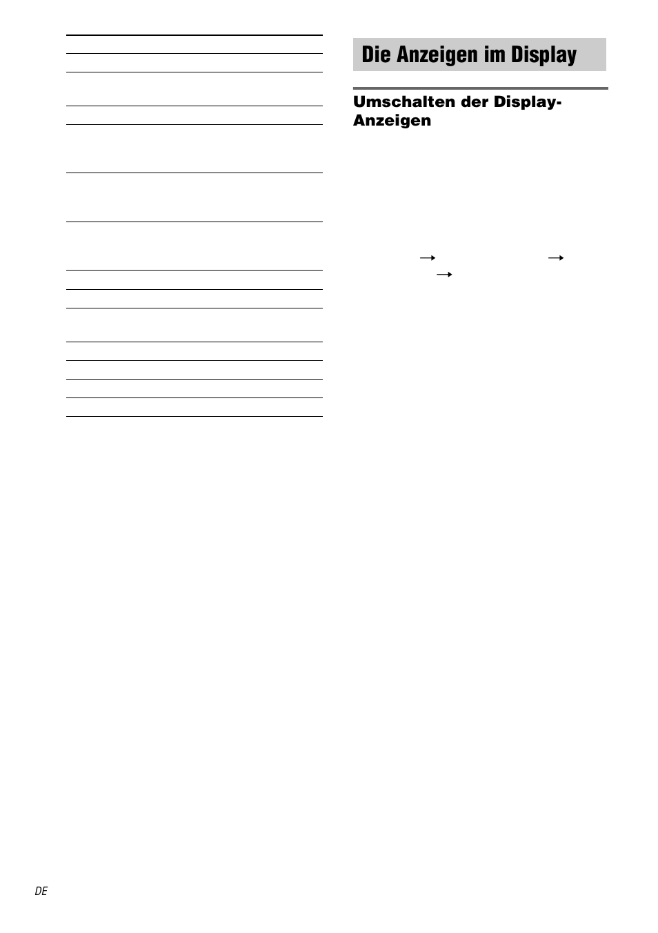 Die anzeigen im display, Umschalten der display- anzeigen | Sony STR-DA1000ES User Manual | Page 30 / 180