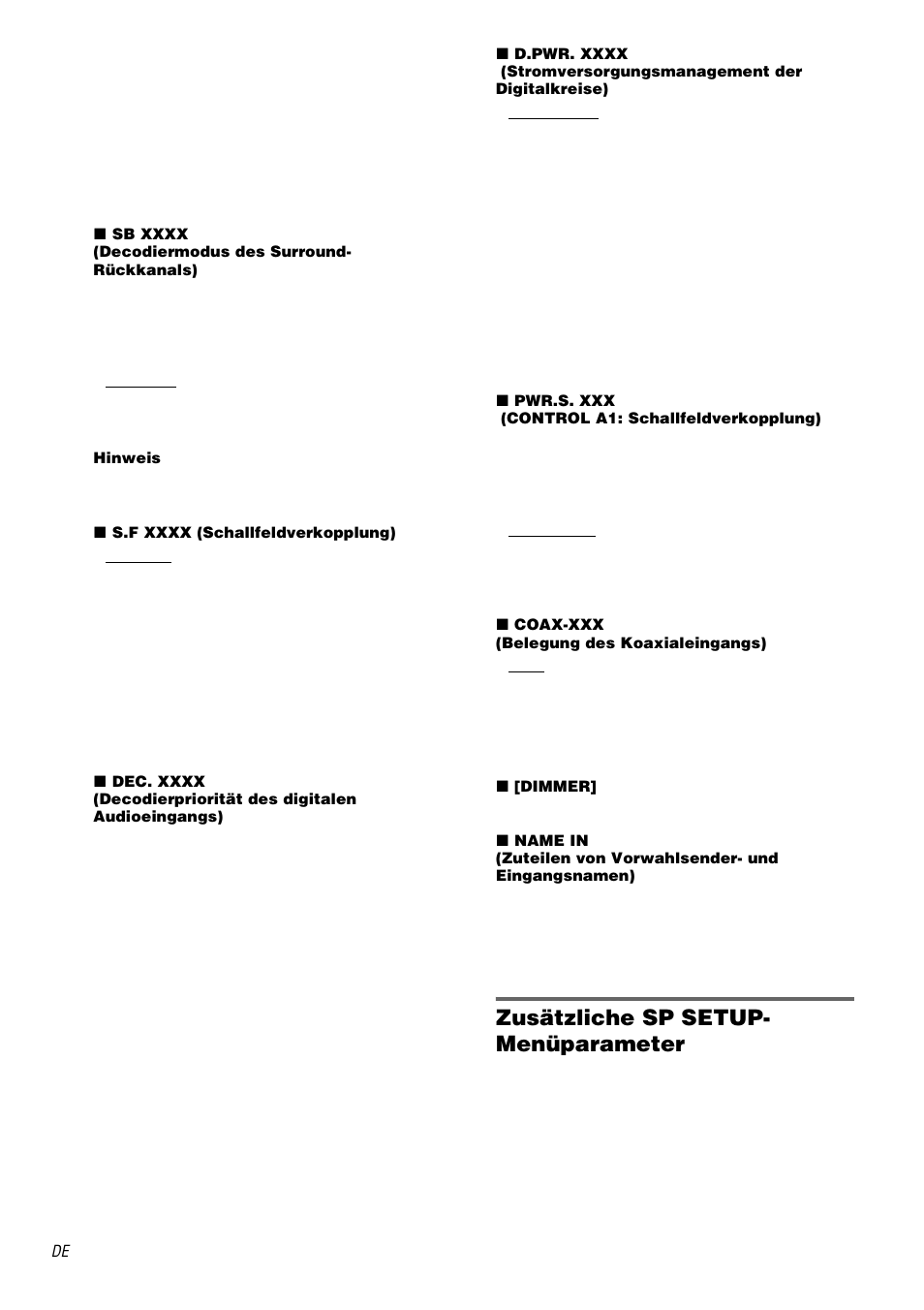 Seite 40), Zusätzliche sp setup- menüparameter | Sony STR-DA1000ES User Manual | Page 40 / 180