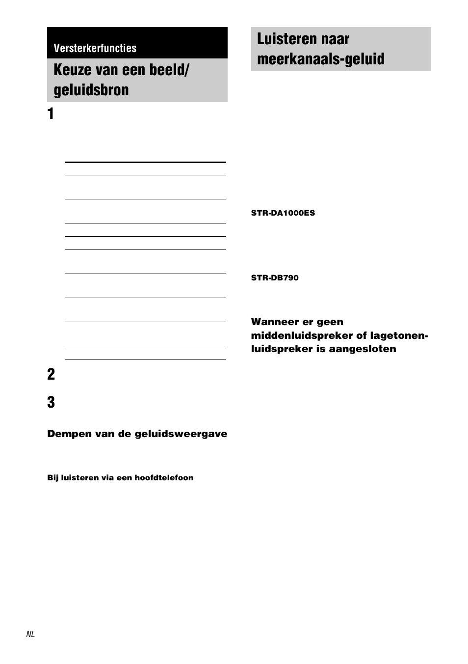 Versterkerfuncties, Keuze van een beeld/ geluidsbron, Luisteren naar meerkanaals-geluid | Multi ch in | Sony STR-DA1000ES User Manual | Page 84 / 180