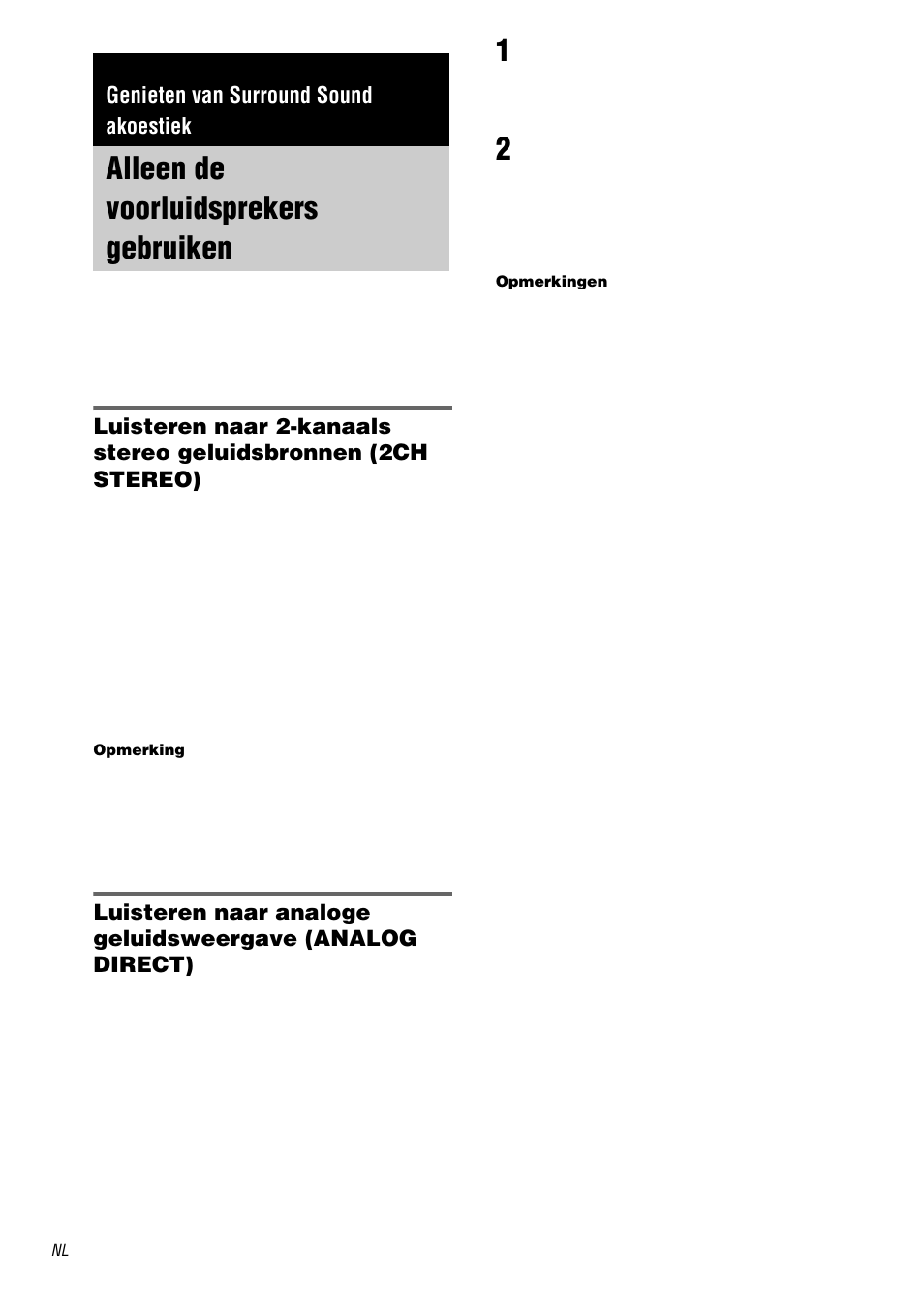 Genieten van surround sound akoestiek, Alleen de voorluidsprekers gebruiken | Sony STR-DA1000ES User Manual | Page 92 / 180