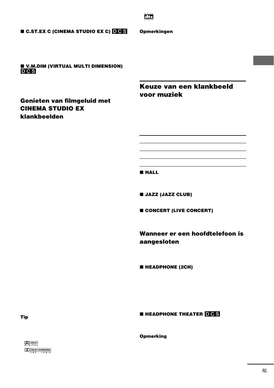 Keuze van een klankbeeld voor muziek | Sony STR-DA1000ES User Manual | Page 95 / 180