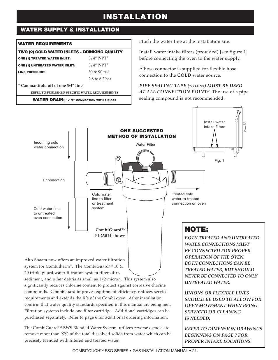Installation, Water supply & installation | Alto-Shaam COMPITHERM 2020ESG User Manual | Page 23 / 33