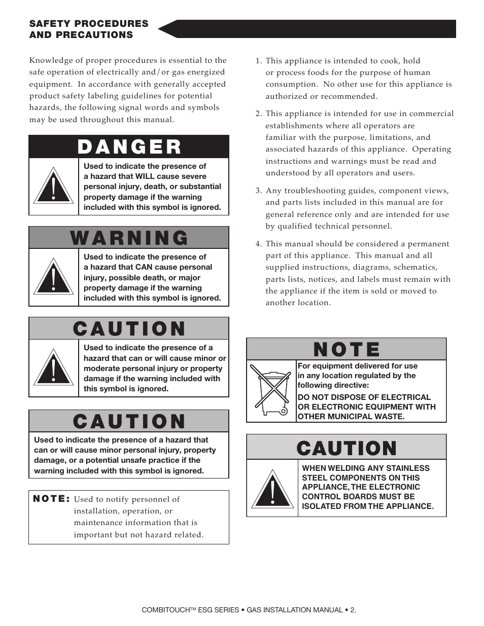Caution, N o t e | Alto-Shaam COMPITHERM 2020ESG User Manual | Page 4 / 33