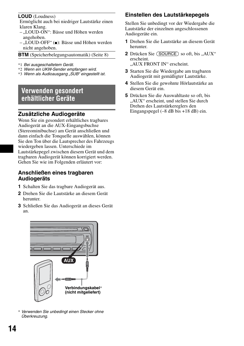 Verwenden gesondert erhältlicher geräte, Zusätzliche audiogeräte, Verwenden gesondert erhältlicher | Geräte, Se seite 14, Seite 14 | Sony CDX-GT44IP User Manual | Page 32 / 100