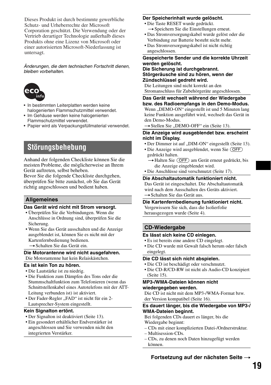 Störungsbehebung | Sony CDX-GT44IP User Manual | Page 37 / 100