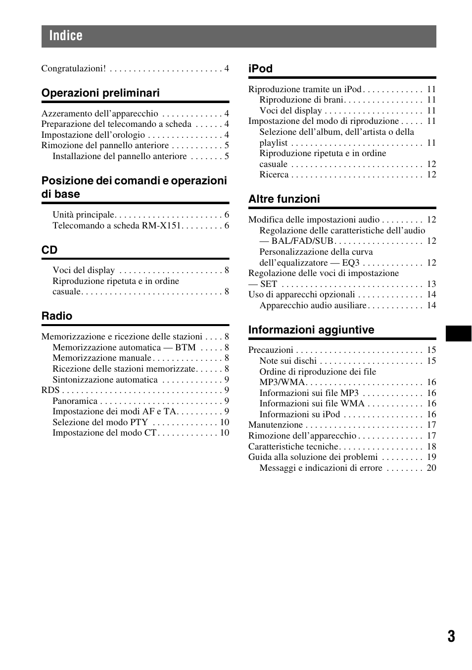 Indice | Sony CDX-GT44IP User Manual | Page 61 / 100