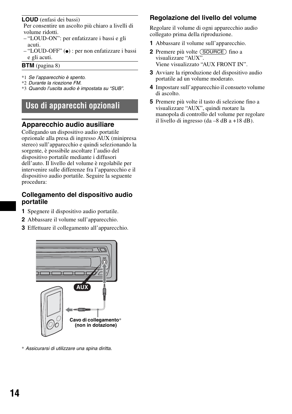 Uso di apparecchi opzionali, Apparecchio audio ausiliare | Sony CDX-GT44IP User Manual | Page 72 / 100