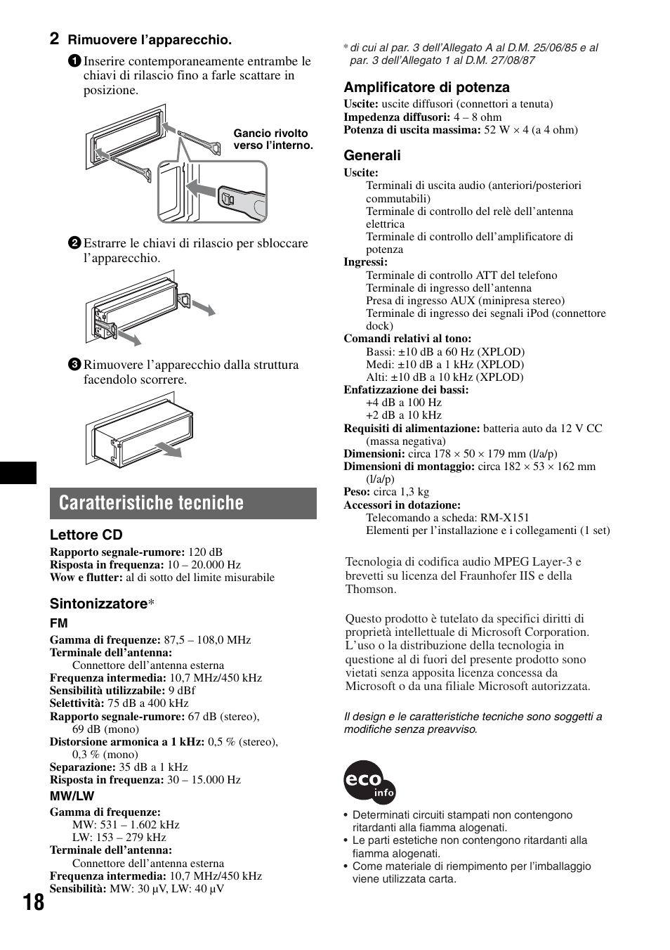 Caratteristiche tecniche | Sony CDX-GT44IP User Manual | Page 76 / 100