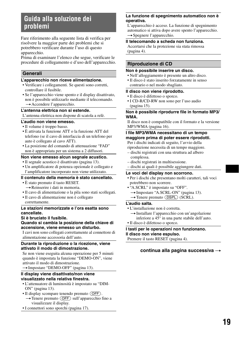 Guida alla soluzione dei problemi | Sony CDX-GT44IP User Manual | Page 77 / 100