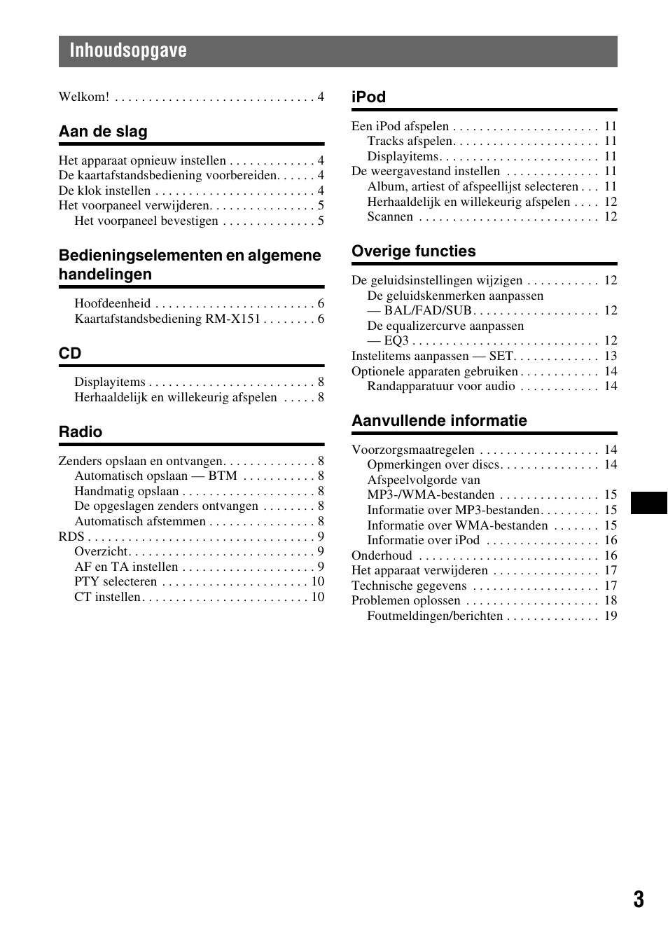 Inhoudsopgave | Sony CDX-GT44IP User Manual | Page 81 / 100