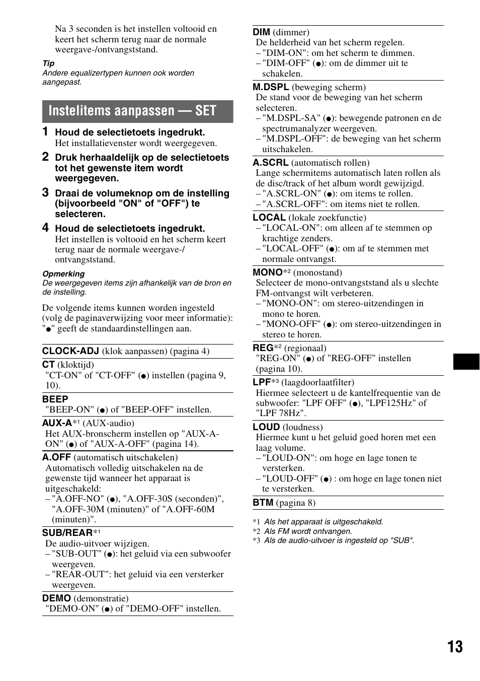 Instelitems aanpassen - set, Instelitems aanpassen — set | Sony CDX-GT44IP User Manual | Page 91 / 100