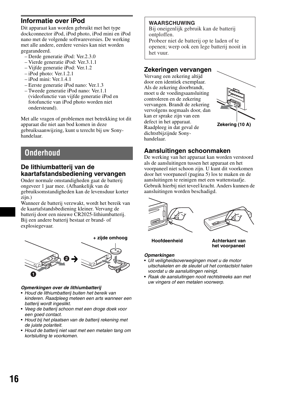 Informatie over ipod, Onderhoud | Sony CDX-GT44IP User Manual | Page 94 / 100