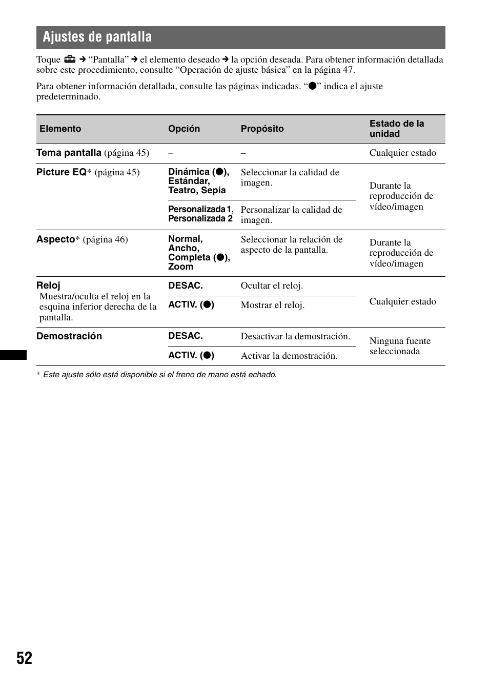 Ajustes de pantalla | Sony XAV-63 User Manual | Page 116 / 208