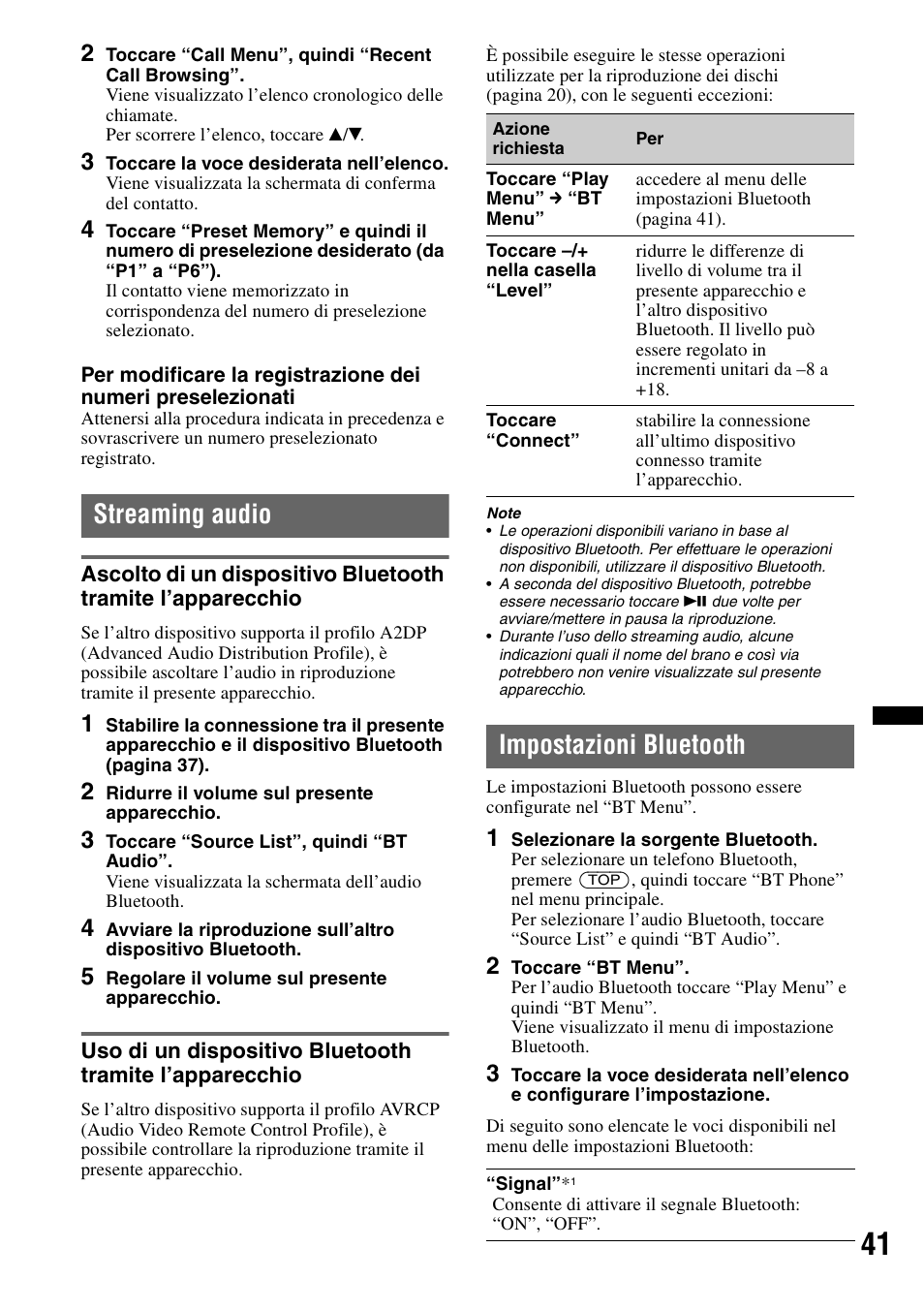 Streaming audio, Impostazioni bluetooth | Sony XAV-63 User Manual | Page 173 / 208