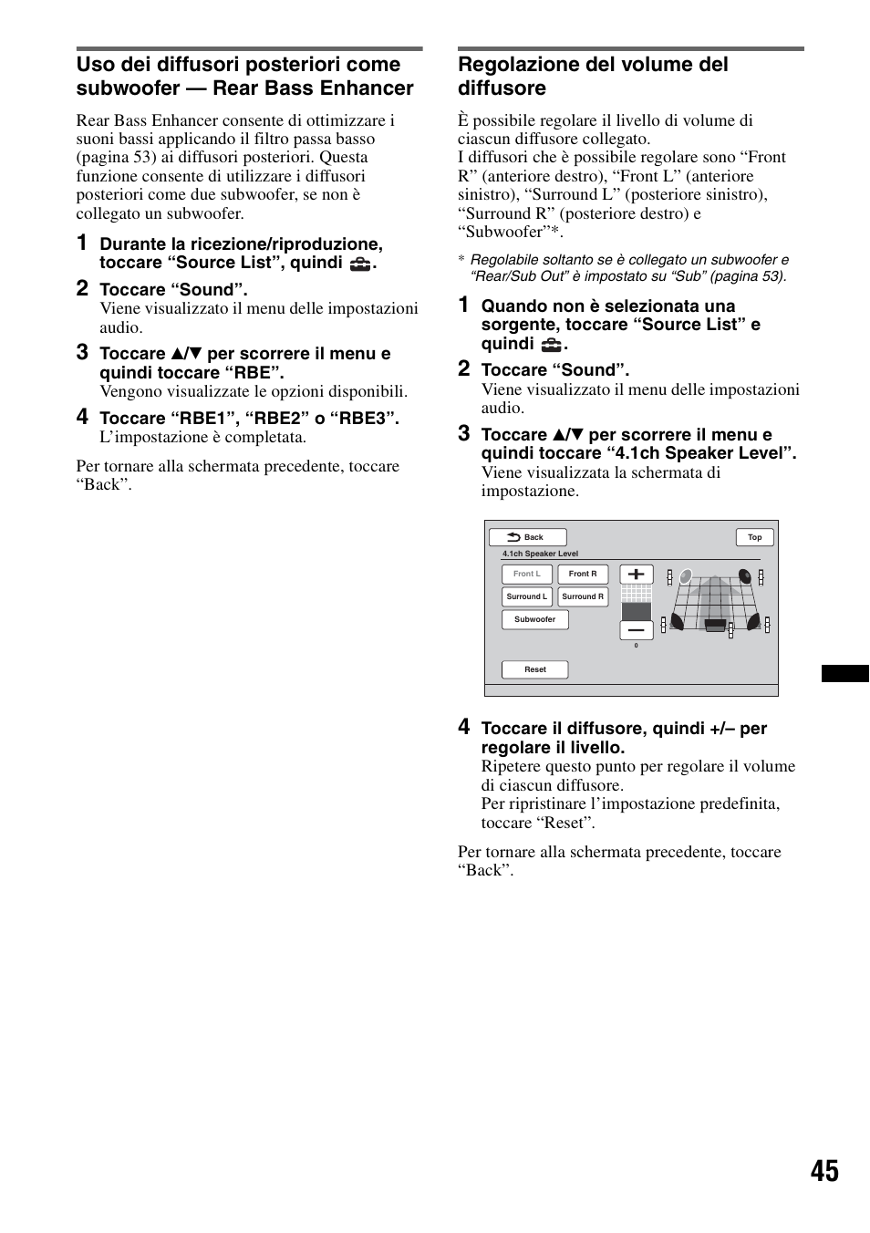 Regolazione del volume del diffusore | Sony XAV-63 User Manual | Page 177 / 208