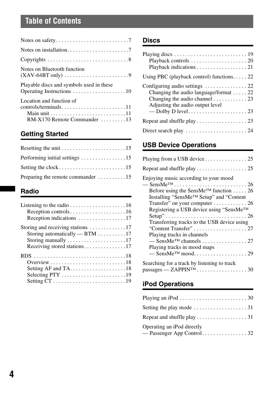 Sony XAV-63 User Manual | Page 4 / 208