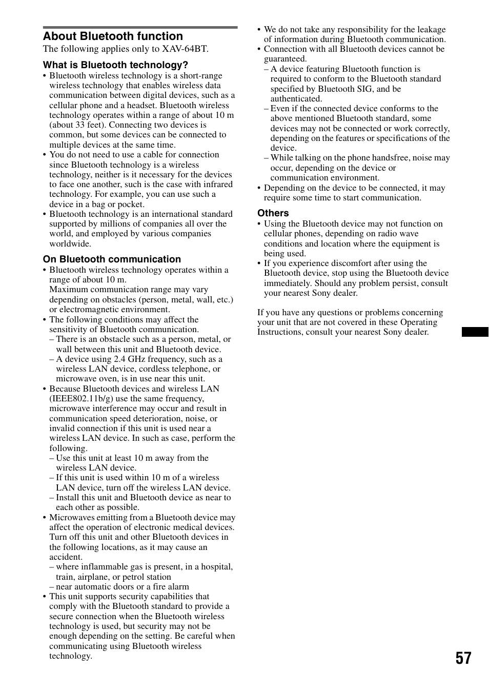 About bluetooth function | Sony XAV-63 User Manual | Page 57 / 208