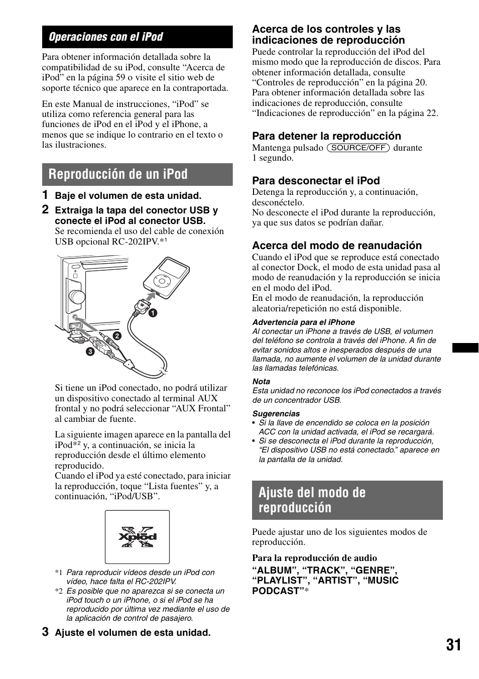 Operaciones con el ipod, Reproducción de un ipod, Ajuste del modo de reproducción | Sony XAV-63 User Manual | Page 95 / 208