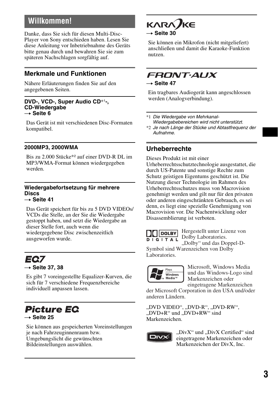 Willkommen | Sony MEX-DV1000 User Manual | Page 59 / 300