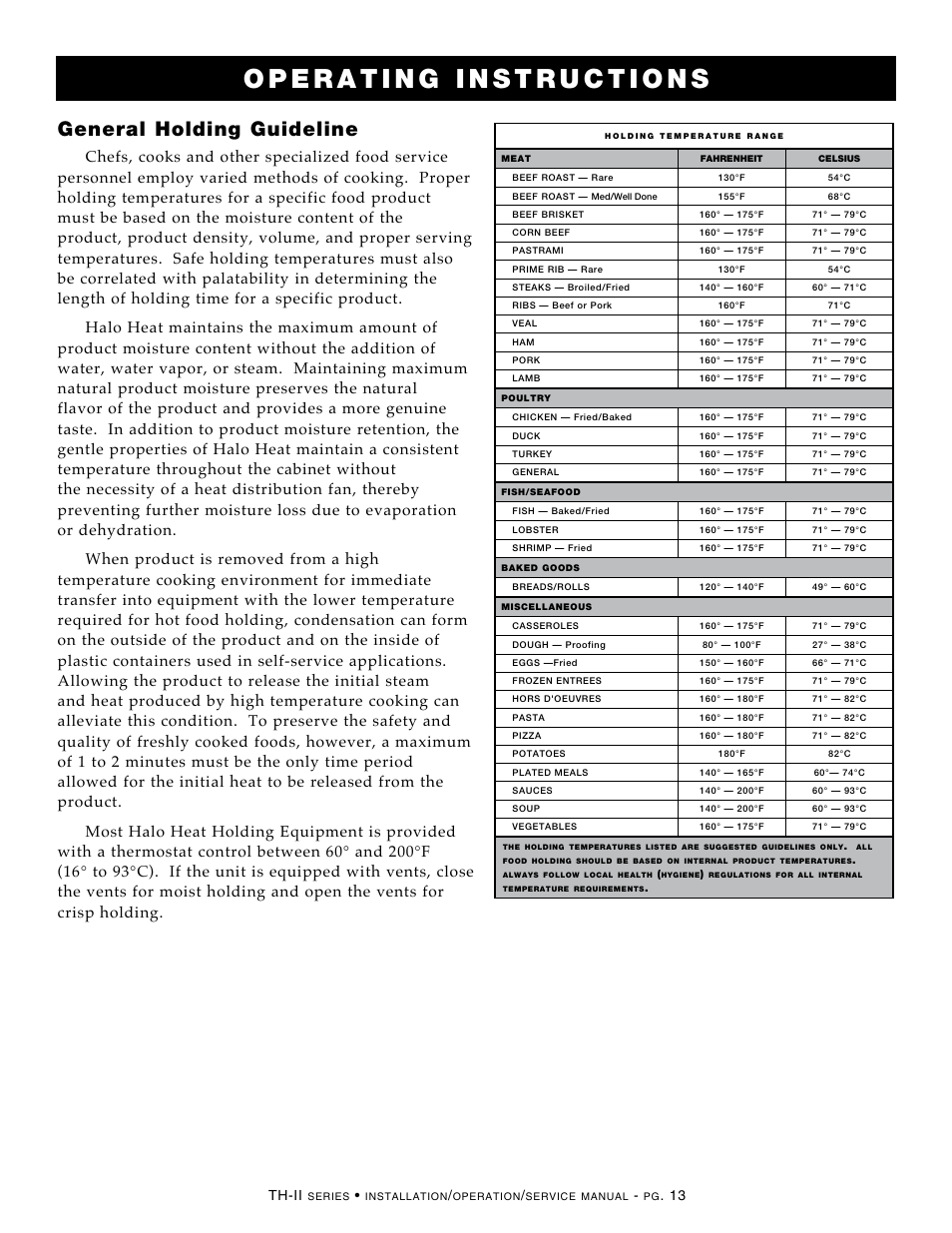 General holding guideline, Th-ii | Alto-Shaam HALO HEAT 500-TH-II User Manual | Page 15 / 28
