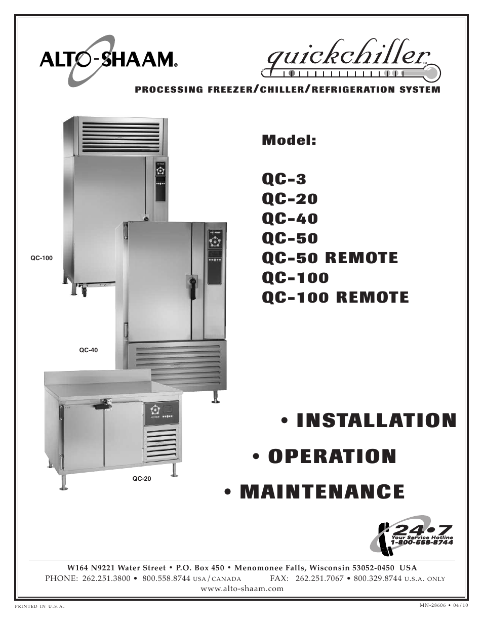 Alto-Shaam QuickChiller QC-50 User Manual | 60 pages