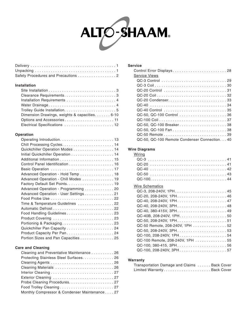 Alto-Shaam QuickChiller QC-50 User Manual | Page 2 / 60