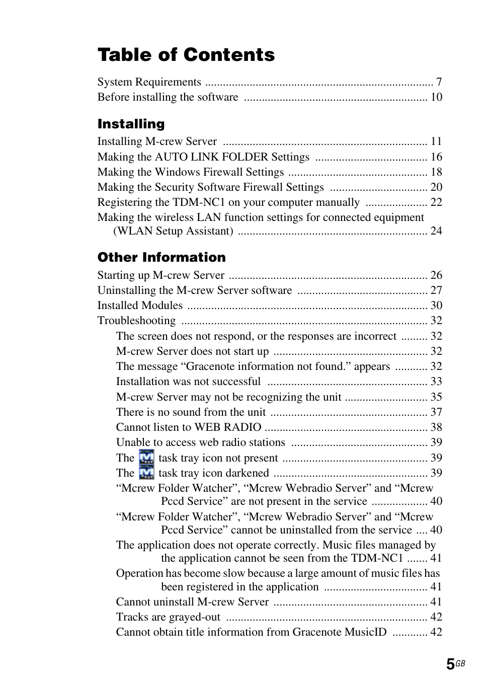 Sony TDM-NC1 User Manual | Page 5 / 483