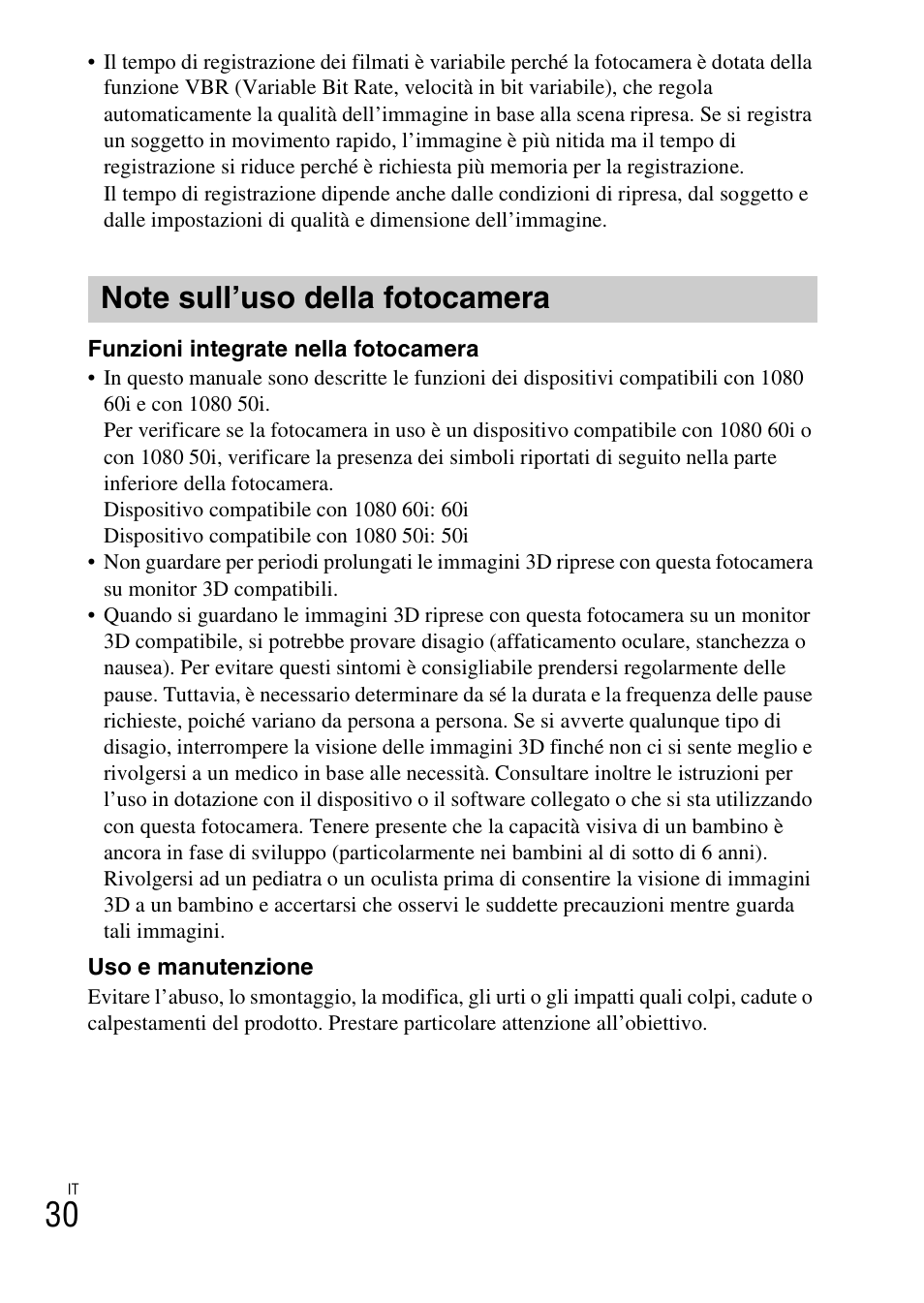 Note sull’uso della fotocamera | Sony DSC-TX30 User Manual | Page 104 / 643