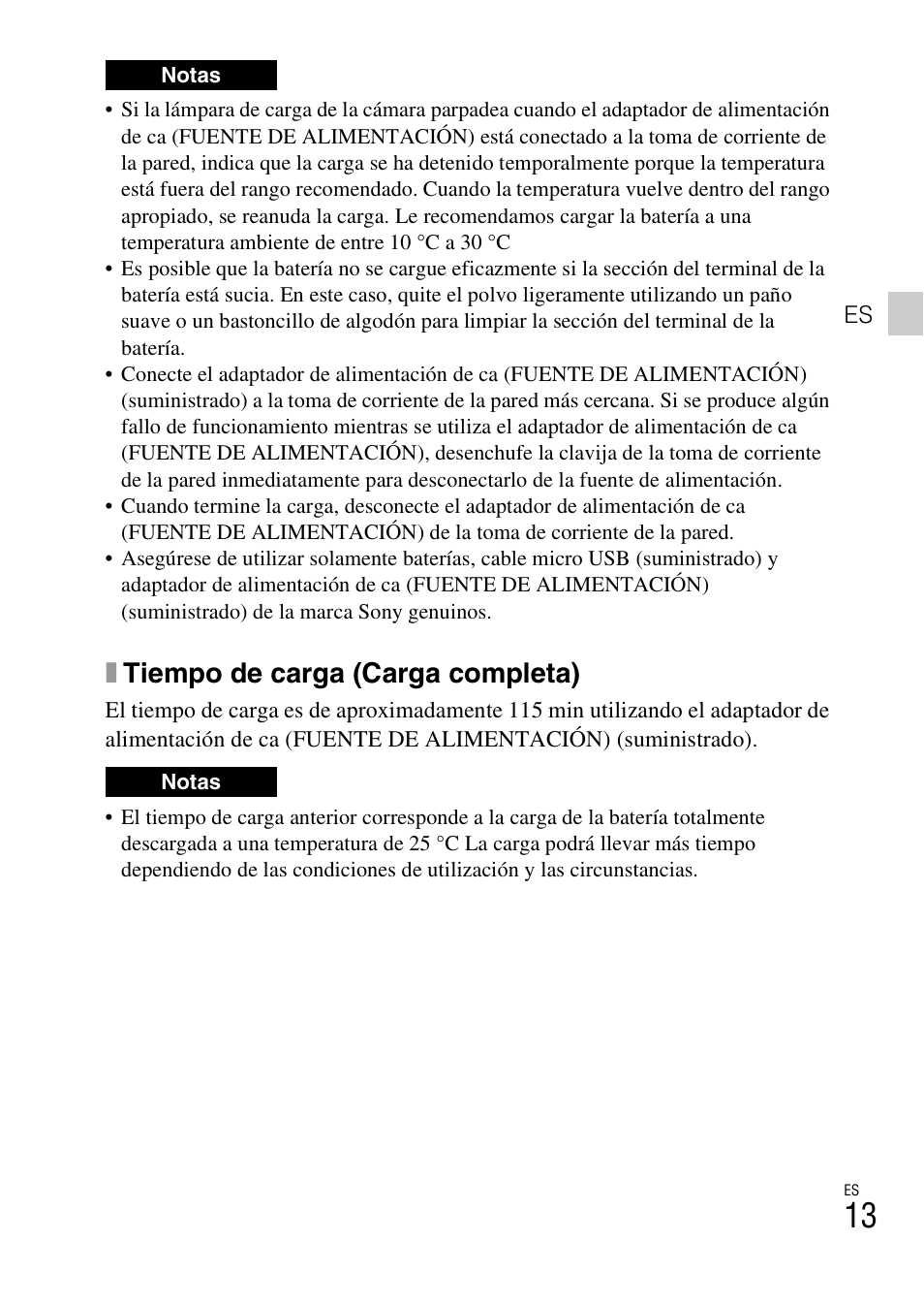 Xtiempo de carga (carga completa) | Sony DSC-TX30 User Manual | Page 123 / 643