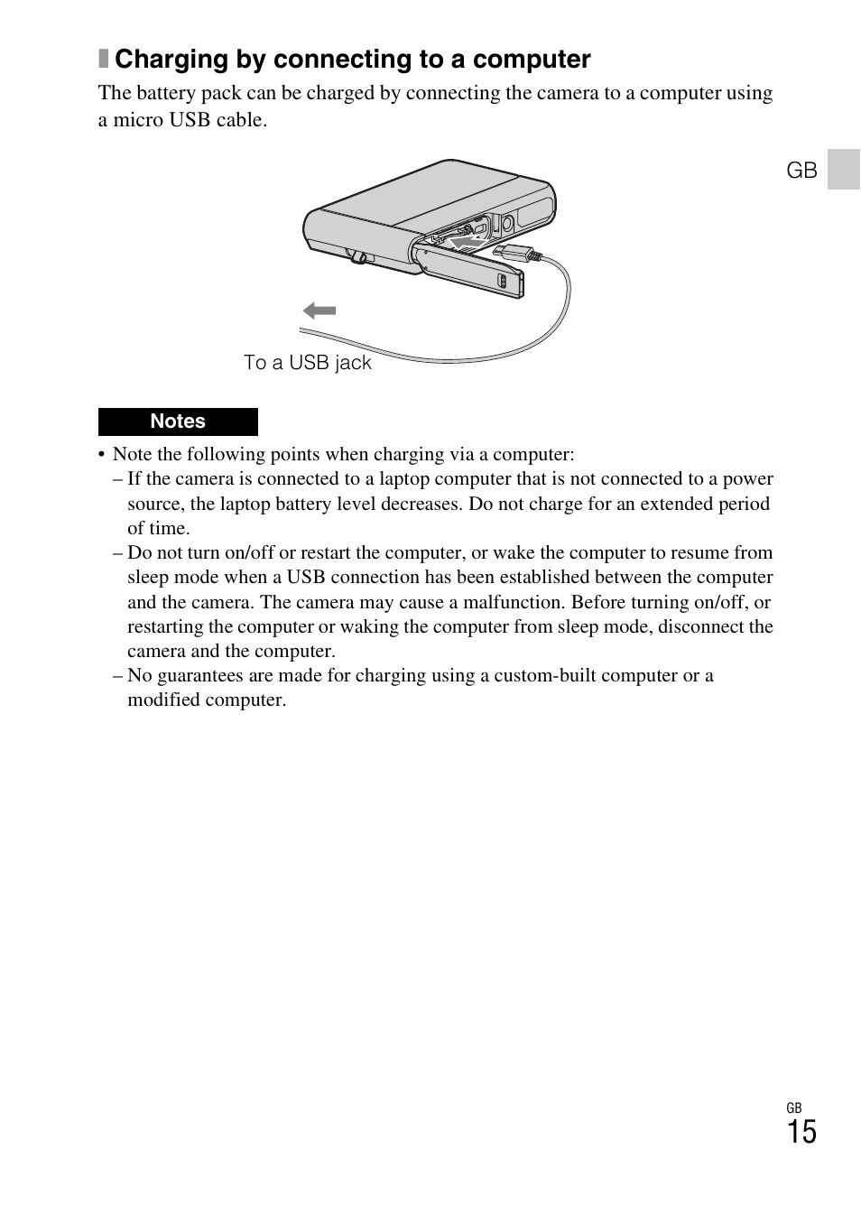 Xcharging by connecting to a computer | Sony DSC-TX30 User Manual | Page 15 / 643