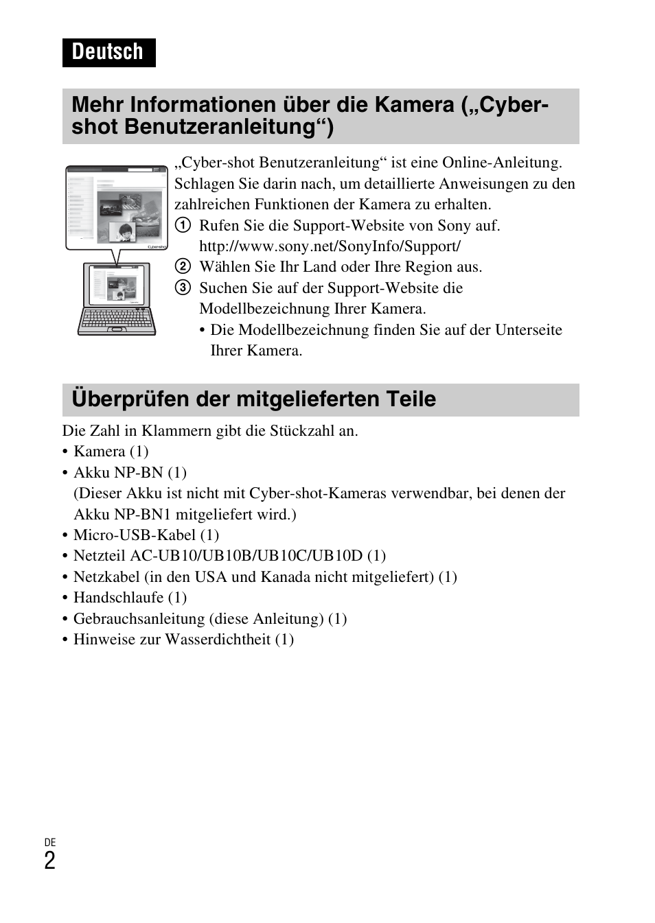 Deutsch, Überprüfen der mitgelieferten teile | Sony DSC-TX30 User Manual | Page 182 / 643