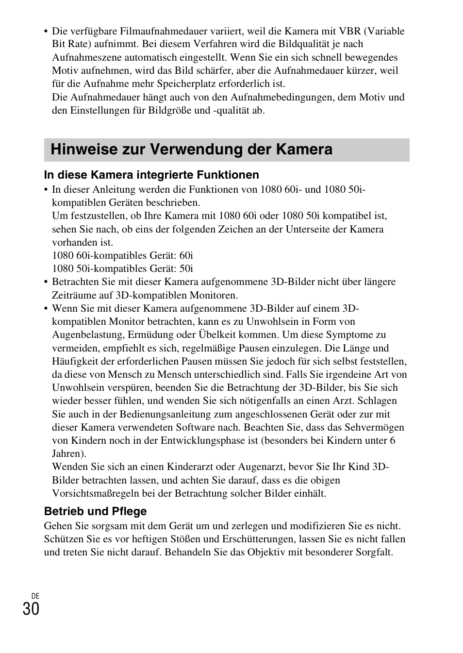 Hinweise zur verwendung der kamera | Sony DSC-TX30 User Manual | Page 210 / 643